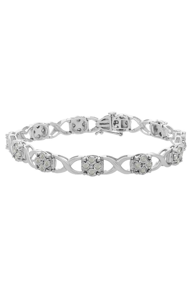 Sterling Silver Rose-Cut Diamond Love Locks Link Bracelet